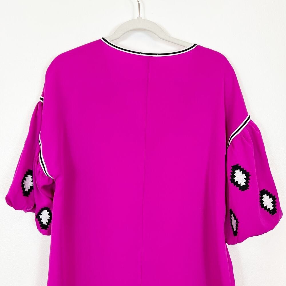 TCEC Fuchsia Pink Balloon Sleeve Dress With Front Tie Tassels Women's Large - Picture 6 of 10